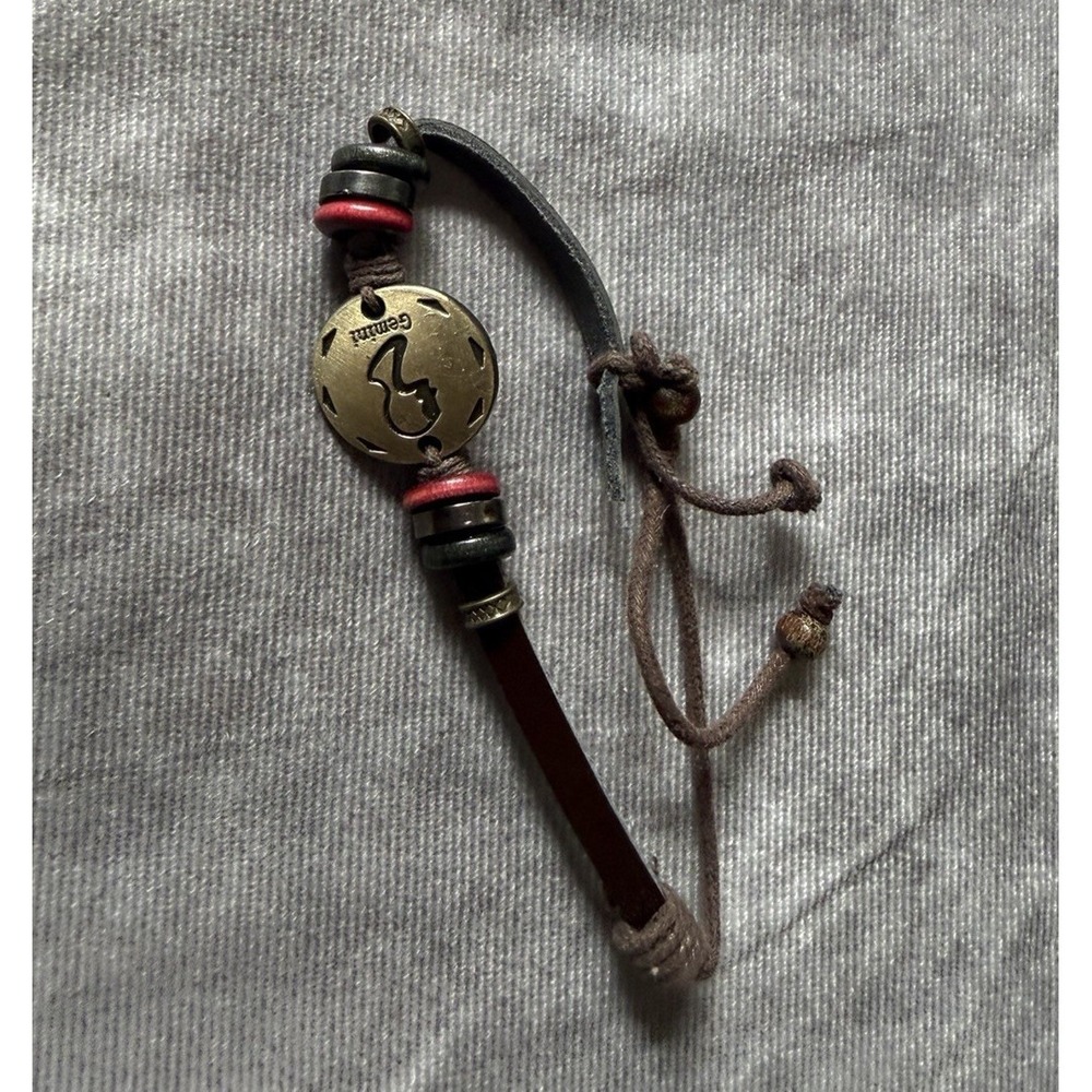 Adjustable Leather Cord Charm Bracelet, Animal Dangle, Tie Closure, Brown